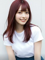 ファクトリーファイブ(Factory5)&nbsp;小顔レイヤーロングレッド20代30代40代くびれミディ韓国ヘア