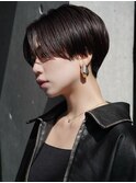 大人可愛い20代30代40代黒髪前下がりひし形小顔ボブ丸みショート