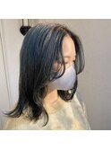 20代30代透明感たっぷりブルーブラックミディアムレイヤー