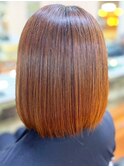 20代30代40代髪質改善カラーオレンジブラウン艶感ミディアムボブ