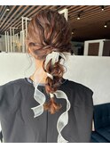 お呼ばれヘアセット◎セミロングシルキーベージュゆるふわヘア