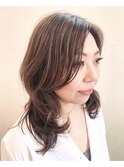 大人かわいいロングデジタルパーマくびれヘアフェザーバング