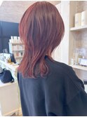 福山市美容室Caary春ウルフヘア赤みカラーカシスレッドカラー