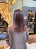 ケアブリーチピンクグレージュカラーミディアムロング韓国ヘア