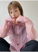 鎖骨外ハネボブ ハイトーン アッシュベージュ オン眉