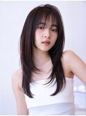大人かわいい前髪セシルカットココアブラウンフリンジウェーブ