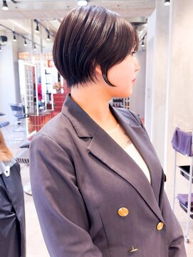 ロンド エメ 柏(Lond aimer) ミニウルフチェリーブラウンブリーチなしショートボブ前髪/柏柏