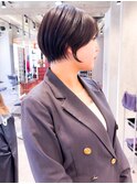 ミニウルフチェリーブラウンブリーチなしショートボブ前髪/柏柏