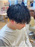 メンズ無造作パーマラウンドマッシュ