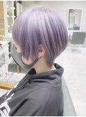 小顔ひし形ショートボブ/丸みボブ/グレージュカラー