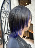 ウルフカット　インナーカラー　ブラック×ブルー