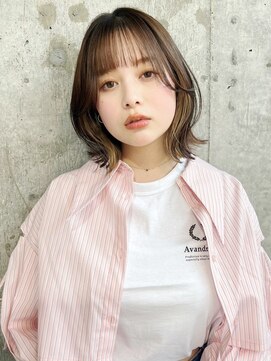 ハローバイシー 仙台(Hello by Sea) 切りっぱなしボブ×ブリーチなしピンクブラウン[仙台]