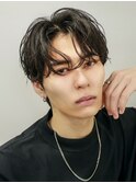 韓国ヘアカルマパーマコンマバングセンターパート黒髪ウルフ