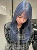 ブルーグレー/レイヤーカット/ハッシュカット