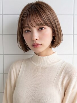 オンフ(ONFFO) ベージュカラー 丸みボブ 前髪カット 髪質改善 レイヤー 20代