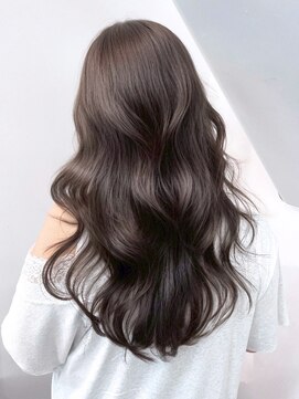 顔周りレイヤーココアベージュ韓国ヘアロング_ba567802