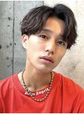メンズセンターパート七三分けパートニュアンスパーマ刈り上げ
