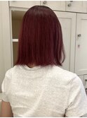 9844黒髪アッシュブラック切りっぱなしボブカシスレッド