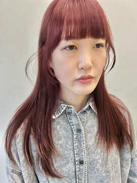 ヘアー アイス 御器所本店(HAIR ICI) 20代30代40代コーラルピンク艶感ストレートナチュラル