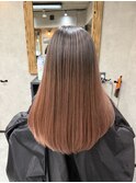 バレイヤージュ、ハイライト、レイヤーロング、グレーベージュ
