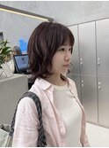 ミディアムパーマ×ピンクカラー
