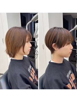 イヴォークトーキョーオーサカ(EVOKE TOKYO osaka) 個性派ショート マッシュ 似合わせ 骨格補正 ブラウンカラー