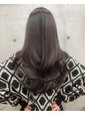 グレーベージュレイヤーロング前髪パーマ黒髪