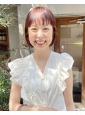 ブリーチなしダブルカラーカラー顔周りカット小顔ピンクオレンジ