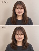 aptas 青山/表参道 白髪染め/白髪ぼかしハイライト/ボリュームアップエクステ&nbsp;50代の大人前髪ありミディアム｜表参道・青山