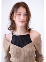 外はねミディ/20代30代大人きれい/ベージュカラー