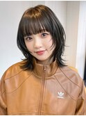 小顔前髪カット顔周りレイヤーウルフカットグレージュ_ba452361
