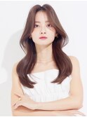 グレーベージュ 韓国レイヤーロング 前髪パーマ