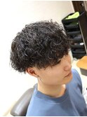 メンズ波巻きツイストスパイラルパーマショートマッシュ