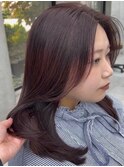 美髪カールピンクブラウンエアリーロングセミディ似合わせ前髪