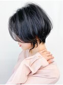 大人可愛いパープルブラックミニウルフ丸みショート