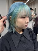 ブルー×ライム フェイスフレーミング/ハイトーンカラー