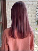 ピンクパープル　セミロング　髪質改善ストレート