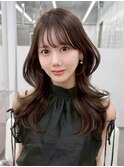 上品くびれ巻きセミロングレイヤーカット◇ピンクブラウン