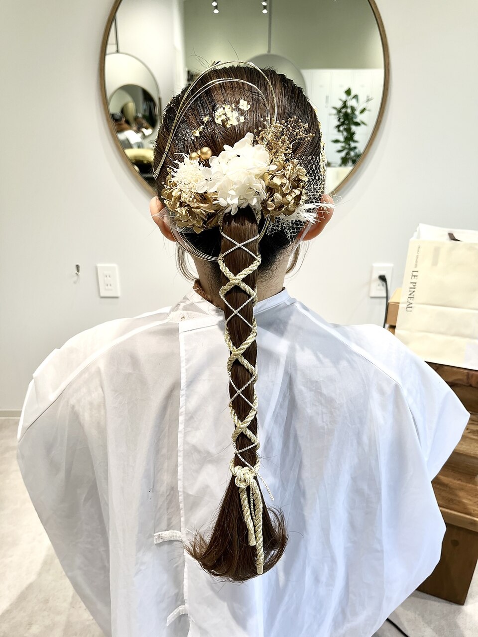 入学式卒業式成人式ヘアセット水引きアレンジ金箔ドライフラワー