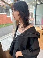 ロングウルフパーマ黒髪レイヤーパーマ