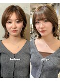 ナチュラル小顔前髪あり後れ毛サイドバング結べるボブくびれヘア