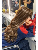 ブレンド 渋谷(BLend)&nbsp;ハイライトカラーくびれヘアアプリコットオレンジ