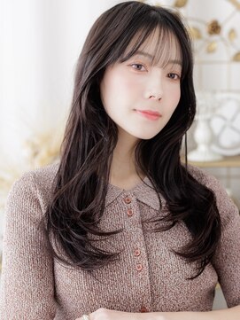 カバーヘア ブリス 川口(COVER HAIR bliss) 黒髪ダークグレージュ小顔くせ毛風ロングレイヤーa川口20代30代