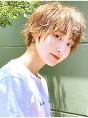 小顔マッシュショートグレージュカラーパーマ20代渋谷原宿神宮前