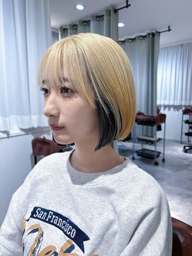 アンス 大阪梅田(ANs.) インナーカラー　ボブカット　ブロンドコントラストブラック