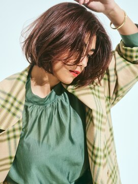 カバーヘア ブリス 北浦和(COVER HAIR bliss) センターパートかき上げバングローズブラウン小顔ボブtk1北浦和