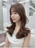 透明感くすみベージュ/韓国くびれヘア/艶カラー/顔周りカット