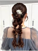 ヘアアレンジ ハーフアップ 編みおろし ツインテール 結婚式
