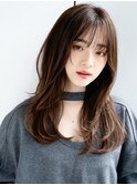 セミディナチュラルカール姫カットシアーカラーぱっつん前髪