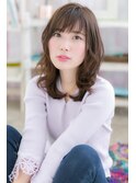 大人かわいい斜めバング小顔くびれカールセミディa1